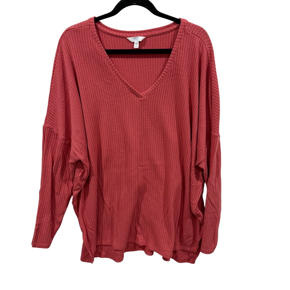 Time and Tru Womens XXXL Pink Ribbed V-Neck Oversized Long Sleeve Top